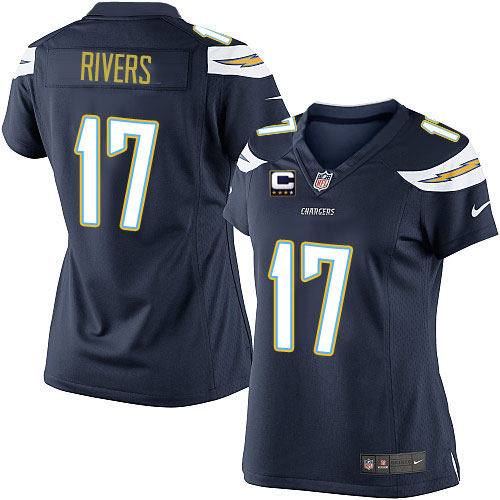 Women's Elite Philip Rivers C Patch Nike Jersey Navy Blue Home - #17 NFL Los Angeles Chargers